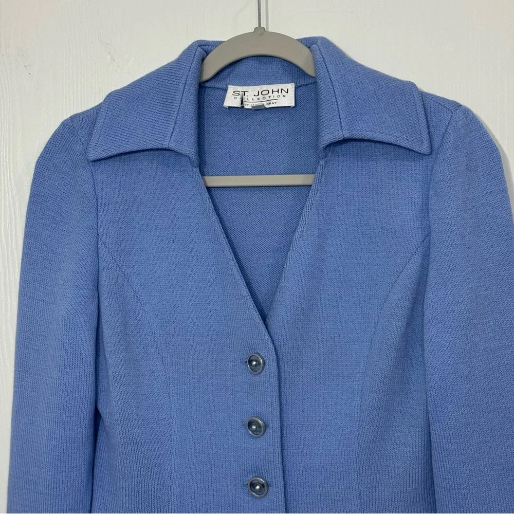 St. John Collection by Marie Gray Size 6 Blue Structured Button-Front Blazer - Picture 3 of 6